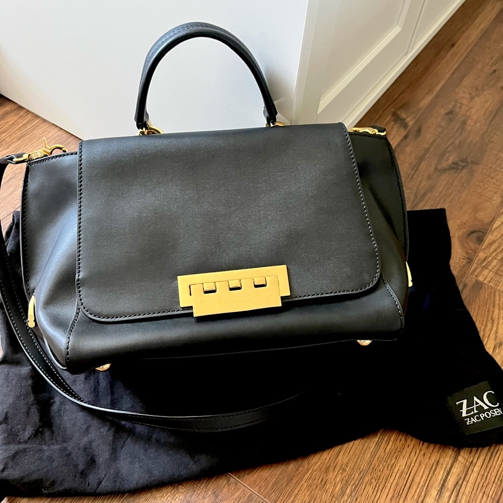 ZAC Zac Posen iconic leather satchel in black w/ shoulder strap